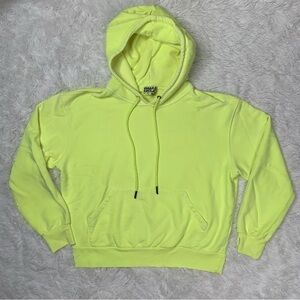 Pam & Gela Womens Cotton Hoodie Size L Large Neon Yellow Fleece Sweatshirt